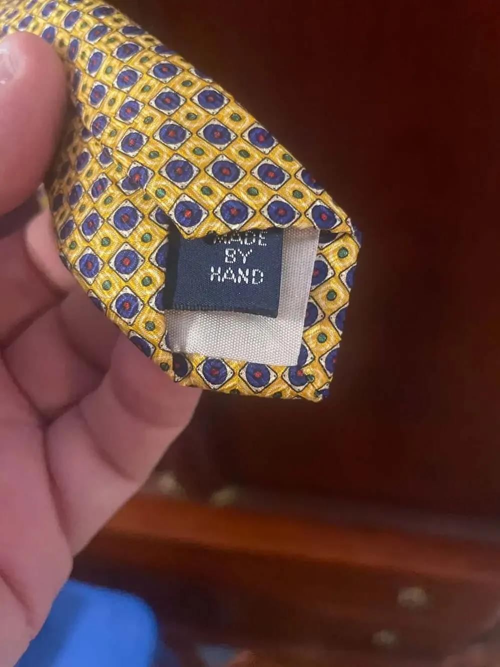 Vintage Polo Ralph Lauren Hand Made Silk Tie with Geometric Medallion Pattern
